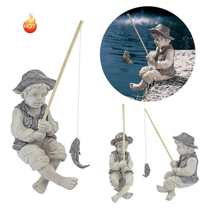 Garden Statue Gone Fishing Boy Yard Ornaments Resin Fisherman Funny Lawn Sculpture Home Decoration Support Dropshipping