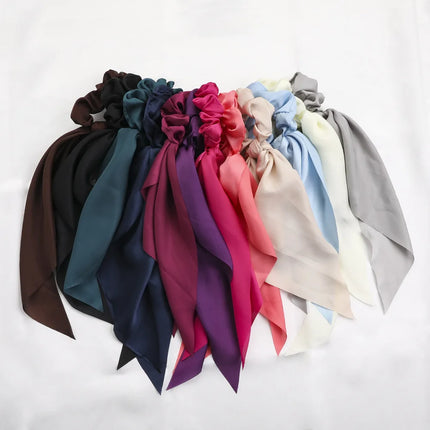 2023 Fashion Print Chiffon Long Ribbon Scrunchies Women Girls Ponytail Scarf Elastic Hair Bands Ties Hair Accessories Wholesale