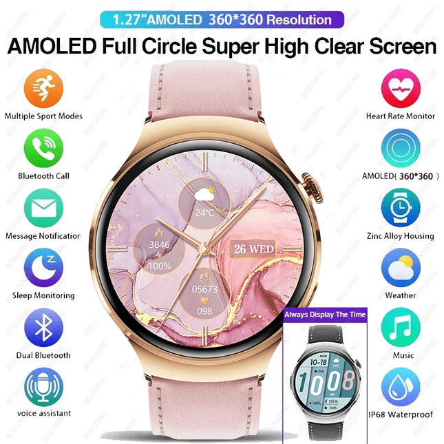 For HUAWEI 2024 New Watch GT4 Mini Smart Watch Women AMOLED NFC GPS Heart Rate Clock BT Call IP68 Waterproof Lady Smartwatch+Box