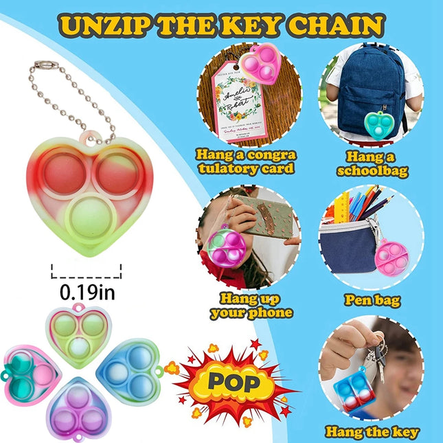 12/24Pcs Mini Pop Fidget Toy Pack Kit Keychain Stress Relief Hand Toys Party Favors Office Desk Toy for Kids Adults Brinquedos