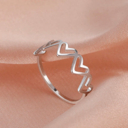 Amaxer Minimalist Heart Stainless Steel Rings For Girl Women Gold Color Cute Tiny Hollow Finger Ring Jewelry Gift