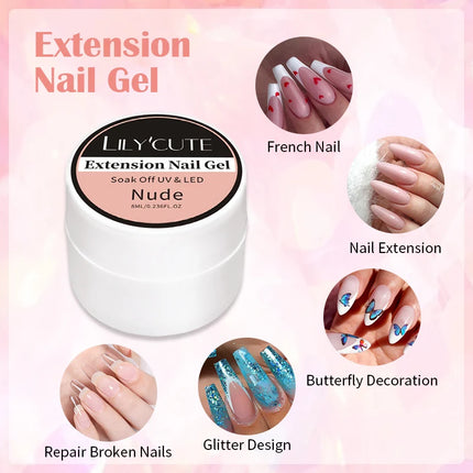 LILYCUTE 7ML Quick Extension Gel Nail Polish Set With Extend Form Mold Tools Kit French Finger Prolong All For Manicure Tool Kit