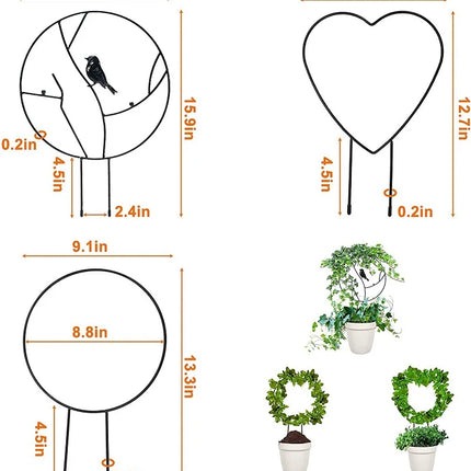 1Pc Garden Plant Support Stake Stand Round Vine Climbing Rack Ironheart-Shaped Flower Plant Trellis Support Frame Garden Decor