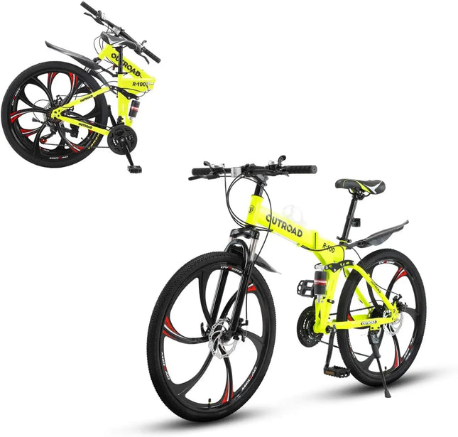 Folding Mountain Bike 21-Speed High Carbon Steel Adult 26-inch Durable Tires