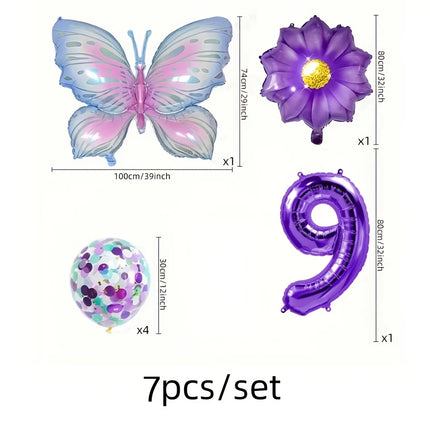 7Pcs Purple Butterfly Balloons for Birthday Party Decor  Sunflower for Girls Baby Shower Wedding Party Decor