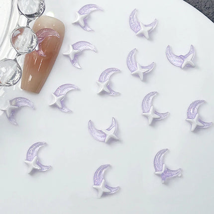 50pcs Purple Clear Cloud Nail Art Charm 3D Lovely Moon Pointed Star Moon Cloud Nail Decoration DIY Kawaii Nail Accessories