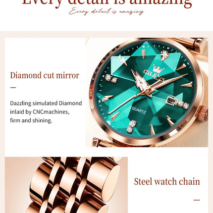 OLEVS Women's Watches Jewelry Quartz Watch Waterproof Stainless steel Strap Rose Gold Watch for Women Fashion Watch Bracelet Set