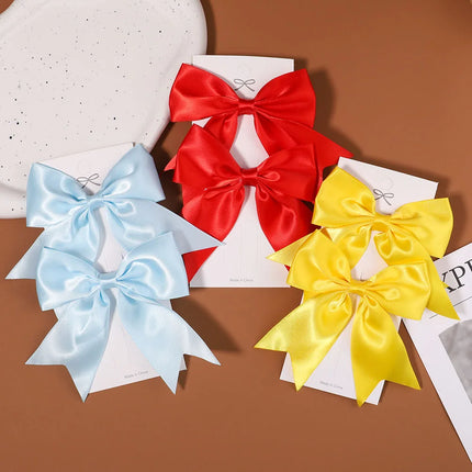 2pcs/set Solid Color Ribbon Grosgrain Bows Hair Clip for Kids Girls Hairpins Barrettes Handmade Baby Headwear Hair Accessories