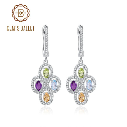 GEM'S BALLET Clover Flower Earrings Natural Amethyst Peridot  Topaz Citrine Drop Earrings in 925 Sterling Silver Gift For Her