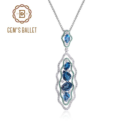 GEM'S BALLET Topaz Jewelry London Blue Topaz Gemstone Statement Pendant Necklace in Sterling Silver Handmade Necklace