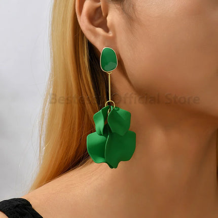 Elegant Candy Colored Acrylic Flower Petal Dangle Earrings - Trendy Korean Fashion Statement Jewelry