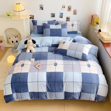 Cute Cartoon Panda 3pcs Duvet Cover Set Sage Green Thickened Milk Velvet Comforter Covers Boys Girls Bedding with Pillowcase