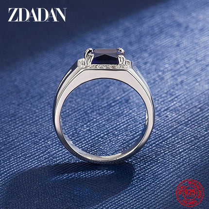 ZDADAN 925 Sterling Silver Blue Crystal Adjustable Ring For Women Men Fashion Party Jewelry Gift