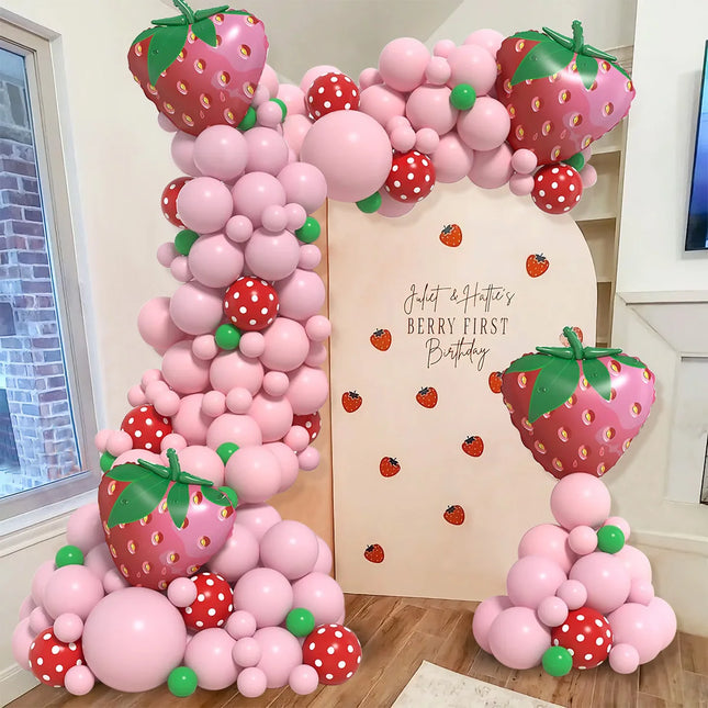 123pcs Strawberry Party Decoration Balloon Garland Kit for Girls 1st 2nd Birthday Party Supplies Strawberry Theme Decoration