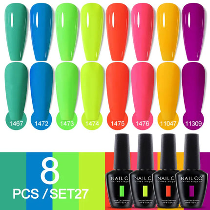 NAILCO Nail Gel Polish 8PCS Set Neon Nail Art Spring Summer Semi Permanent Varnish Kit For Manicure Hybrid Soak Off UV LED Gel