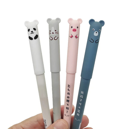 4/8/24 Pcs Kawaii Pig Bear Cat Erasable Gel Pen Refills Rods 0.35mm Blue Black Ink Washable Handle School Office Supplies Gift