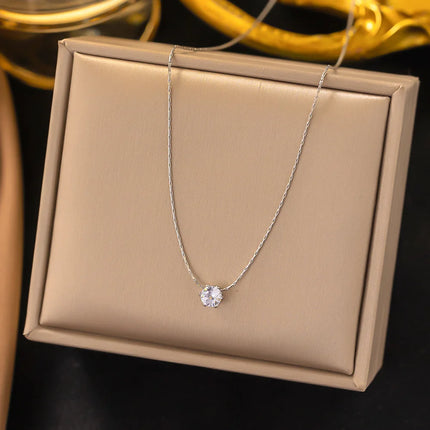 Stainless Steel Shiny Clear Zircon Necklace for Women Minimalist Choker Neck Chains Fashion Delicate Jewelry Gift Wholesale