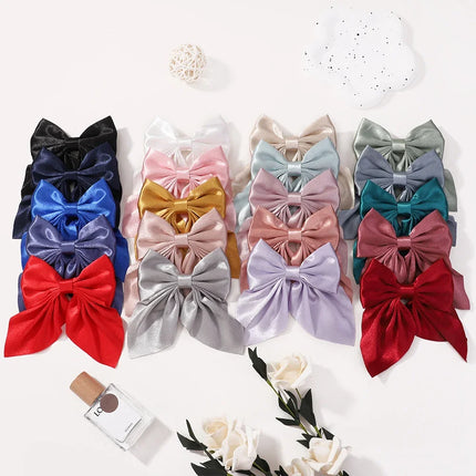 Elegant Bow Ribbon Hair Clip Fashion Simple Solid Satin Spring Clip Hair Pin Retro Headband with Clips Girls Hair Accessories