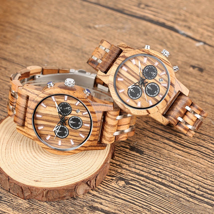 Antique Stylish Zebrawood Stainless Steel Couples Watches Quartz Wristwatch Auto-Date Chronogragh Dials Luxury Wooden Timepiece