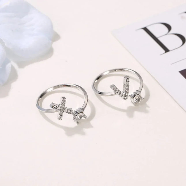 Adjustable Initials Rings Stainless Steel Simple Zircon Letter Rings for Women Wedding Band Couples Jewelry Accessories Gifts