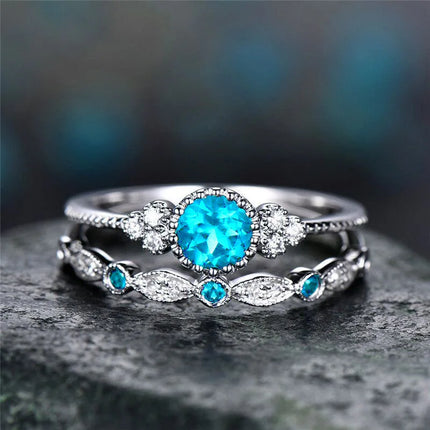 Luxury Green Blue Stone Crystal Rings for Women Sliver Color Zirconia Wedding Engagement Ring