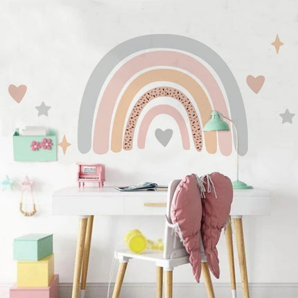 Boho Large Rainbow Beige Pink Watercolor Wall Sticker Vinyl DIY Removable Wall Decals Nursery Girls Room Playroom Home Decor