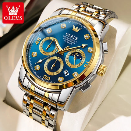 OLEVS Original New 2889 Quartz Watch for Men Chronograph Business Man Watch Waterproof Wristwatch Stainless Steel Luxury Watch