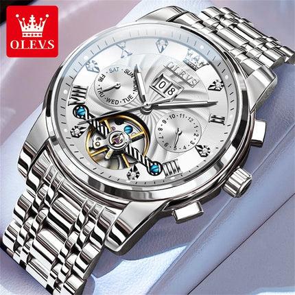 OLEVS Men's Watch Luxury Skeleton Automatic Mechanical Watch Original Waterproof Stainless Steel Men's Watch Reloj Hombres 9910