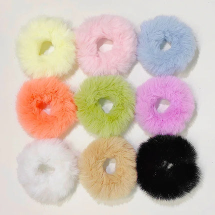 New Colorful Fluffy Hair Band For Women Girls Ponytail Holder Hair Tie Plush Scrunchie Rubber Band Fashion Hair Accessories