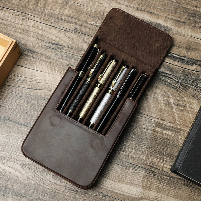 Genuine Leather 6 Slots Hard Fountain Pen Case Stationery Storage Box Organizer school office supplies Exquisite students Gift