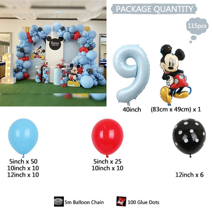 115pcs Disney Mickey Mouse Mickey Mickey themed Party balloons Blue latex balloon garland Arch Kit kid birthday party decoration