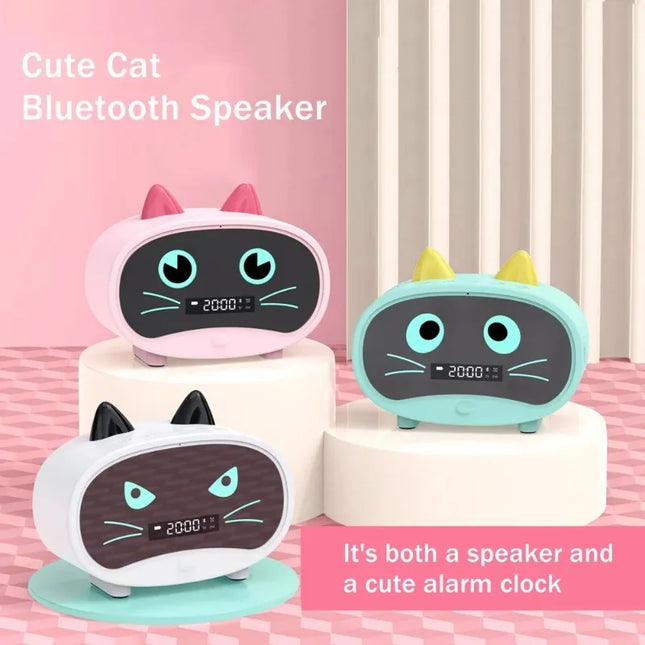 1PCS Cute Cat Bluetooth Speaker with Alarm Clock Portable Bluetooth 5.0 Wireless Speaker Stereo Sound Box Music Player Subwoofer