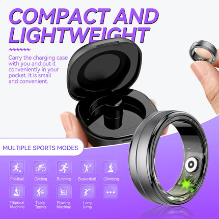 EIGIIS New Smart Ring Men Women, Heart Rate and Blood Oxygen Monitor, IP68 & 5ATM Waterproof, Multi-sport Mode for Android IOS