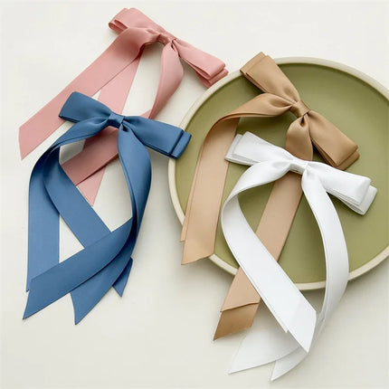 Women Elegant Bow Ribbon Hair Clip Fashion Solid Satin Spring Clip Simple Bowknot Hairpins Barrettes Hair Accessories for Girls