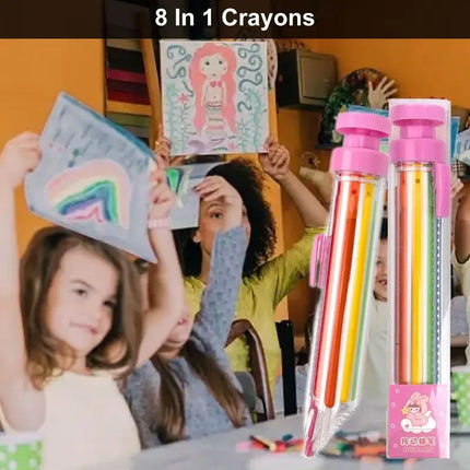 8 In 1 Crayon Pens 8 In 1 Multicolor Crayons Pens Transparent Barrel Oil Pastel Colored Pencil 8 Colors Art Graffiti Painting