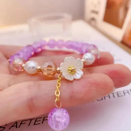 Fashion Flower Imitation Pearl Crystal Beads Bracelet for Women Elastic Adjustable Charm Bracelet Friendship Jewelry Accessories