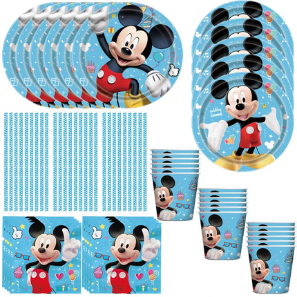 Disney Blue Mickey Theme Party Supplies Disposable Tableware Paper Cups Napkin Plate tablecloth mickey mouse Birthday Decoration