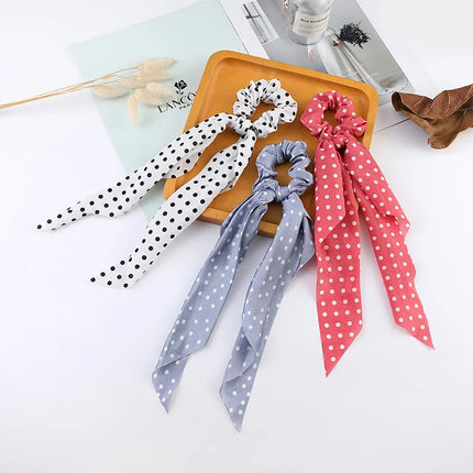 2023 Fashion Print Chiffon Long Ribbon Scrunchies Women Girls Ponytail Scarf Elastic Hair Bands Ties Hair Accessories Wholesale