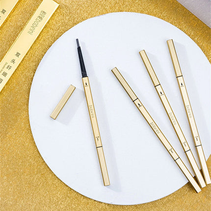 Small Golden Eyebrow Pencil Automatic Rotation Double-headed With Brush Natural Waterproof Sweat-proof Lasting Eyes Makeup