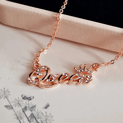 New Fashion Luxury Gold-Color Queen Crown Chain Necklace Zircon Crystal  Women  Jewelry Birthday Present Gifts