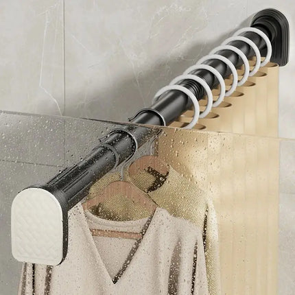 Up To 2.7m Adjustable Stainless Steel Shower Curtain Rod Clothes Drying Rack No-Drill Telescopic Pole for Laundry Room Bathroom