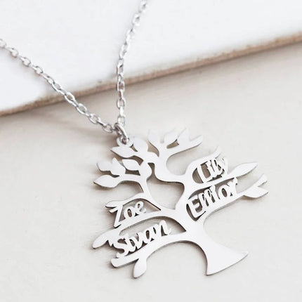 Tree of Life Pendant Necklace Personalized Family Member Name Stainless Steel Customized Product Jewelry Choker Gift for Parents