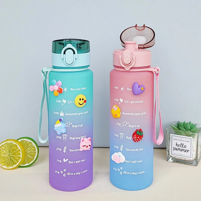 900ML Sports Water Bottle Gradient Plastic Space Water Cup Drinkware Portable Drinking Bottles Outdoor Travel Gym Fitness Jugs