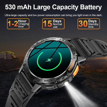 MELANDA 1.43Inch AMOLED Screen Bluetooth Call Flashlight 530mAh Outdoor Smart Watch Sports Health Monitoring For Android IOS K65