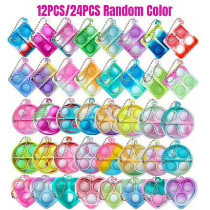 12/24Pcs Mini Pop Fidget Toy Pack Kit Keychain Stress Relief Hand Toys Party Favors Office Desk Toy for Kids Adults Brinquedos