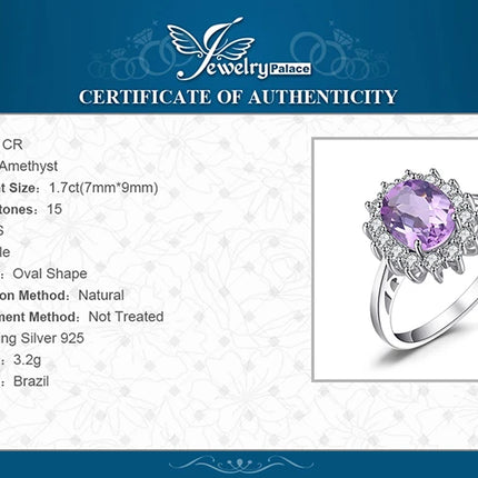 JewelryPalace Princess Diana Created Blue Sapphire 925 Sterling Silver Engagement Ring Ruby Natural Amethyst Citrine Blue Topaz