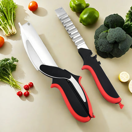 Premium Chop Scissors Cutting Board Scissors Vegetable Chopper Easy Cutter Multi-function Kitchen Scissors With Waffle Knife