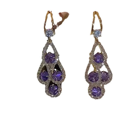 Purple Water Drop Tassel Earrings - Sparkling Party Accessories for Women