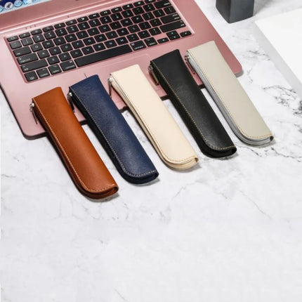 Simple Pen Sleeve PU Leather Mini Small Pen Bag Zipper Pencil Pouch Stationery Fountain Pen Holder Case Student School Supplies