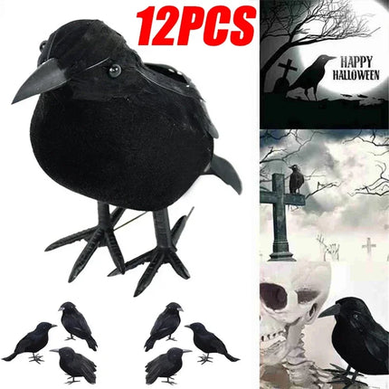 1-12PCS Simulation Halloween Crows Animal Model Halloween Crows and Ravens Decor for Halloween Party Home Decoration Supplies